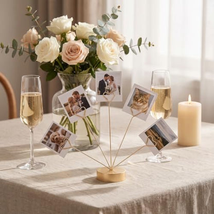 Heart-Shaped Photo Tree Holder Clip with Round Base and 5 Metal Clips
