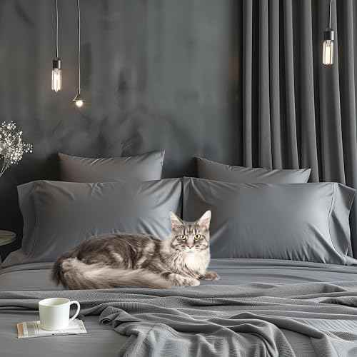 Simple Deluxe 4 Piece King Size Sheet Set, Hotel Luxury Bed Sheets, Wrinkle Free - Deep Pockets - Breathable & Cooling Sheet- Easy Care (King, 02-Grey)