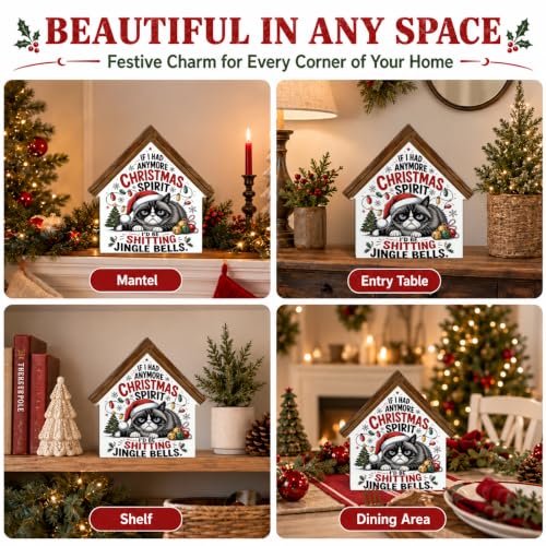 Funny Christmas Cat Sign Decor - Wooden Holiday Wall Art for Indoor Home