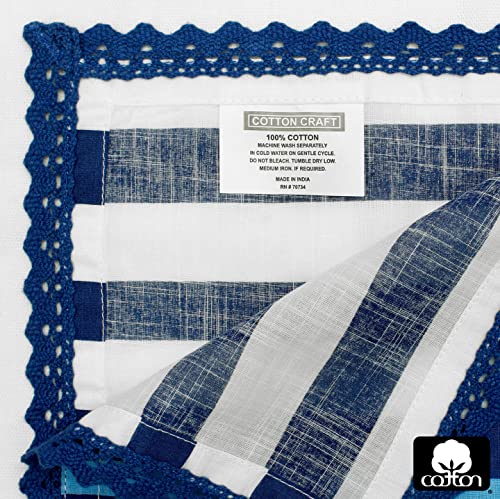 Blue Lace Cloth Napkins Set of 12 - 18x18 Inch Cotton Dinner Napkins