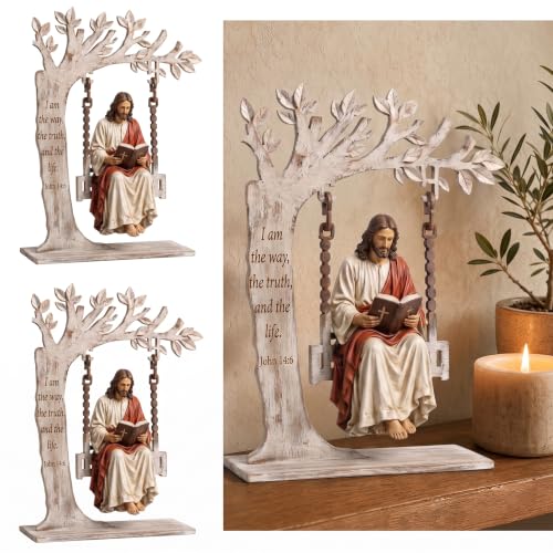 Christian Jesus Swing Ornament with John 14:6 Scripture - White Wood Decor