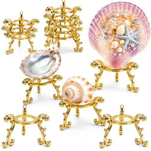 12 Pcs Seashell Display Stands for Oyster Shell Crafts Coastal Decor Gold Metal