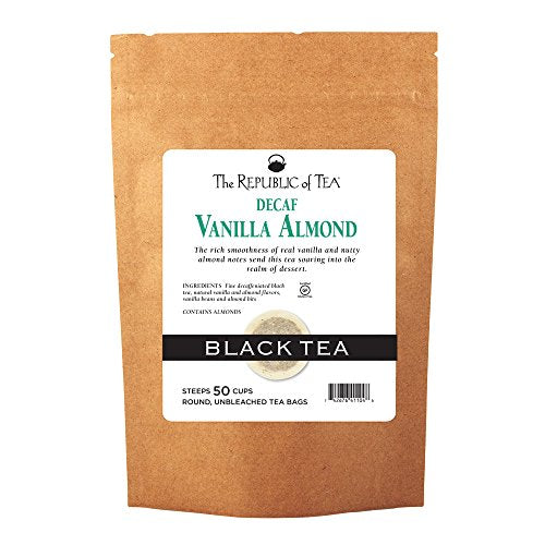 The Republic of Tea Decaf Vanilla Almond Black Tea, 50 Tea Bags, Madagascar Vanilla Bean And Almond Bits