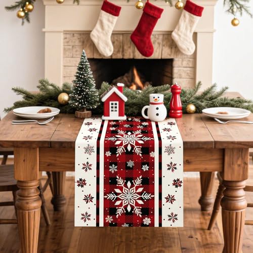 Artscope Snowflakes Christmas Table Runner Red 13x120 Inch - Holiday Decor