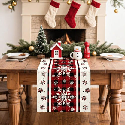 Artscope Snowflakes Christmas Table Runner Red 13x120 Inch - Holiday Decor