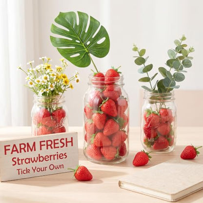 120Pcs Artificial Strawberry Decorations for Home & Party Decor, Realistic Faux Fruits Set