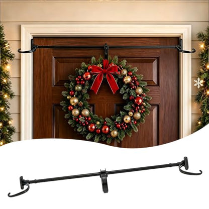 Adjustable Christmas Wreath Hanger Rod Black - No Drill Door Mount