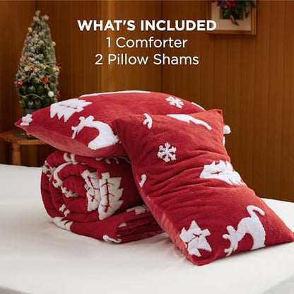 Bedsure King Christmas Bedding Set with Red Fluffy Comforter & Pillows - Holiday Decor