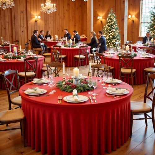 Red Round Tablecloth 72 Inch - 2 Pack Washable & Wrinkle Resistant for Holiday & Event Decor