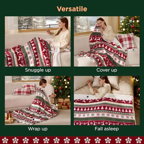 Bedsure Christmas Heated Blanket Throw - Fair Isle Pattern Electric Blanket, 23 Variation