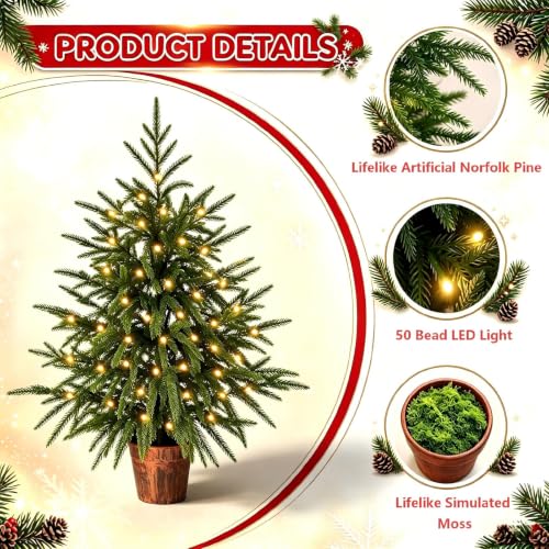 Green 2ft Prelit Artificial Norfolk Pine Christmas Tree - Indoor Decor