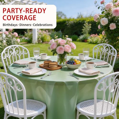 Beverlee Sage Green Disposable Round Tablecloths 4 Pack - 84 Inch Waterproof Cover