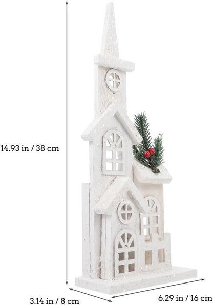 LABRIMP Luminous Wooden Castle Ornament - Lighted Christmas Village House Decor for Holiday Parties