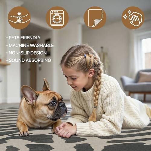 Indoor Zebra Rug 2x3 Small Entryway Door Mat - Grey & Beige Washable
