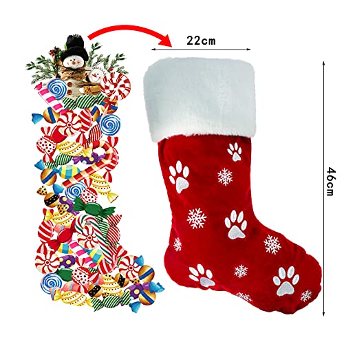 Large Christmas Stockings Set 2pcs Dog Paw & Snowflake Pattern Holiday Decor