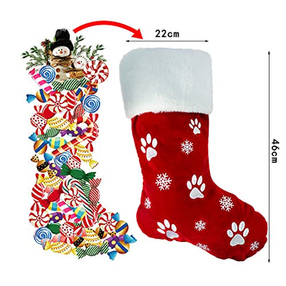 Large Christmas Stockings Set 2pcs Dog Paw & Snowflake Pattern Holiday Decor