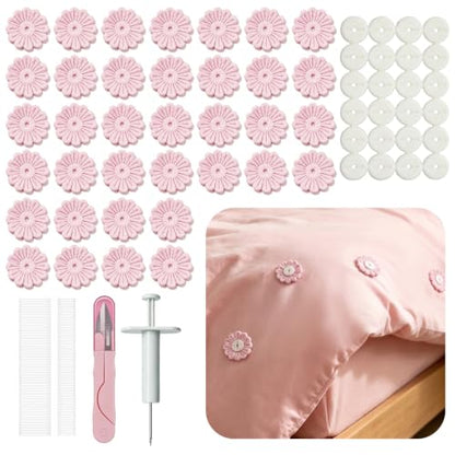 Duvet Clips & Pins Set with Storage Box - No-Slip Quilt Fasteners, Pink Flowers