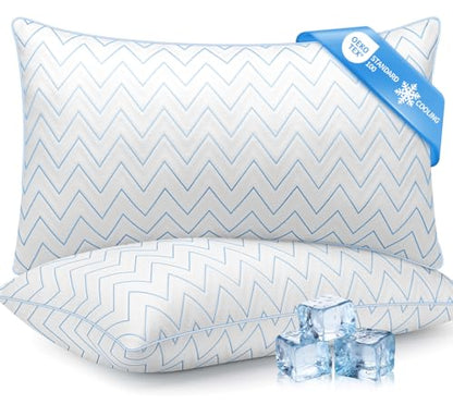 Queen Size Blue Pillows Set of 2 - Hotel Bed Cushions for Sleeping