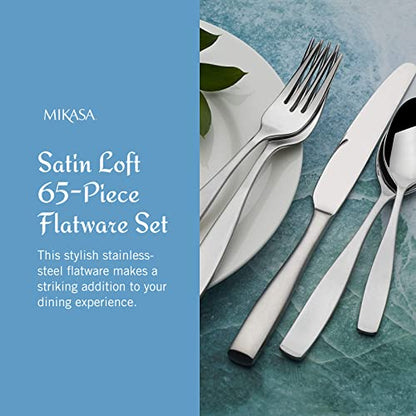 Mikasa Satin Loft 65-Piece Flatware Set Service for 12 - Stainless Steel
