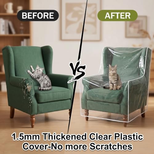 2 Pcs Clear Plastic Recliner Cover - 6 Mil Thick Armchair Protector, Variation 2