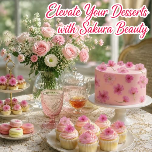 Pressed Edible Cherry Blossom Flowers for Cakes & Cocktails - 54 PCS
