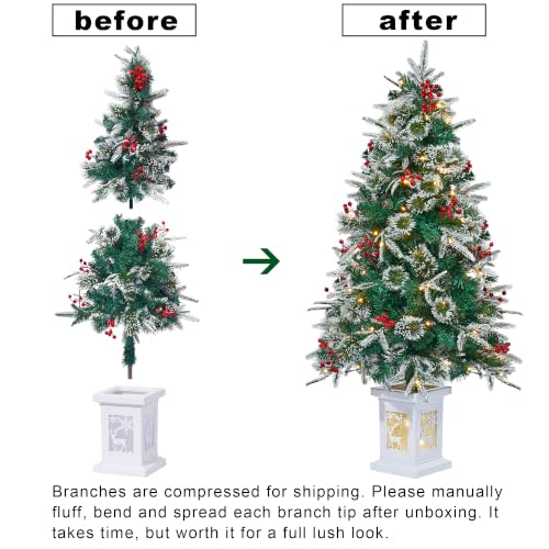 4 Ft Pre-Lit Artificial Christmas Tree with Snow-Flocked Branches & Potted Lantern Base - 1 Pack - Variation of 1 / 4ft