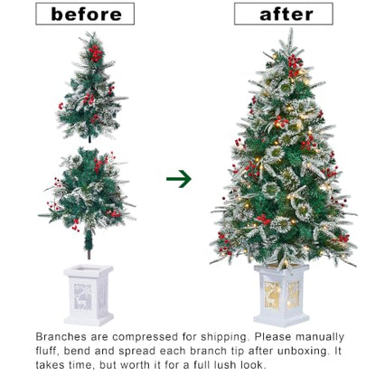 4 Ft Pre-Lit Artificial Christmas Tree with Snow-Flocked Branches & Potted Lantern Base - 1 Pack - Variation of 1 / 4ft