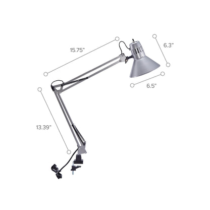 Bostitch Office VLF100-SLV Swing Arm Desk Lamp with Clamp Mount, 36" Reach with Multi-Joint Adjustment, Includes Replaceable LED Bulb (VLF), Silver