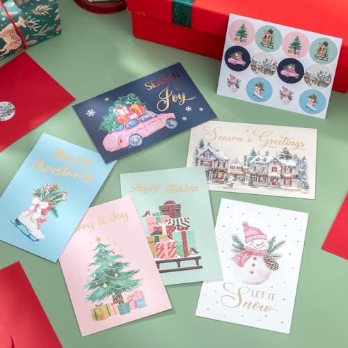 Christmas Cards Set with Envelopes & Stickers - 36 Pack Holiday Greeting Cards, 6 Designs - Christmas Card Variation