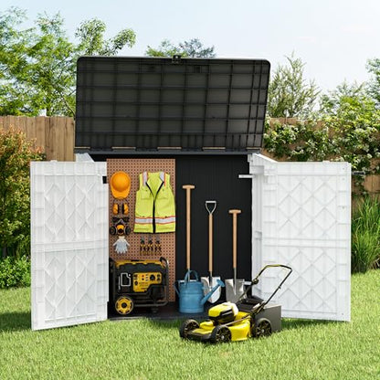 LHBcraft Outdoor Storage Cabinet 36 Cu Ft with Lockable Doors, Portable Horizontal Resin Storage Shed - Easy to Assemble, Waterproof Small Storage Shed with Floor