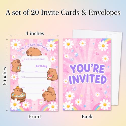 Pink Daisy Birthday Invitations Set - 20 Cards with Envelopes