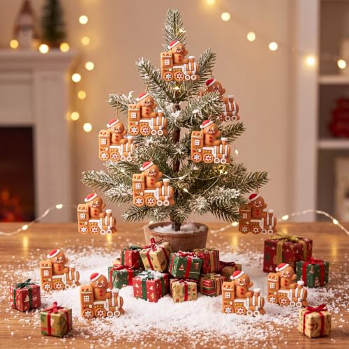 50 Pcs Christmas Gingerbread Train Figurines - Mini PVC Gingerbread Man Decoration Set