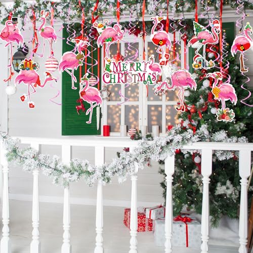 Christmas Hanging Swirl Decorations Pink Flamingo 24Pcs Holiday Ornaments
