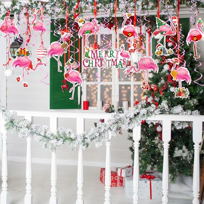 Christmas Hanging Swirl Decorations Pink Flamingo 24Pcs Holiday Ornaments