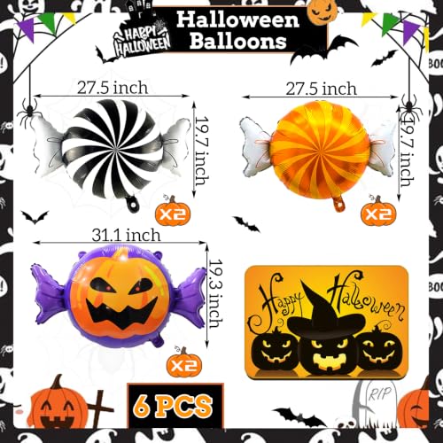 Halloween Candy Balloons Kit - 6pcs Pumpkin & Black Orange Balloons for Party Decoration - Candy Variation