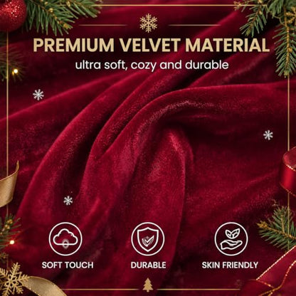 Christmas Velvet Throw Pillow Cover 12x20 Inch - Merry Christmas Burgundy Red