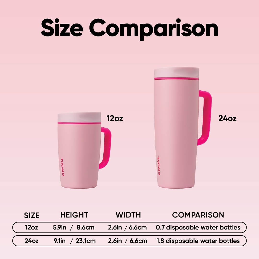 Owala SmoothSip Slider Travel Mug - Insulated Stainless Steel, 100% Leak Proof, 12oz, BPA Free | Pucker Up Design