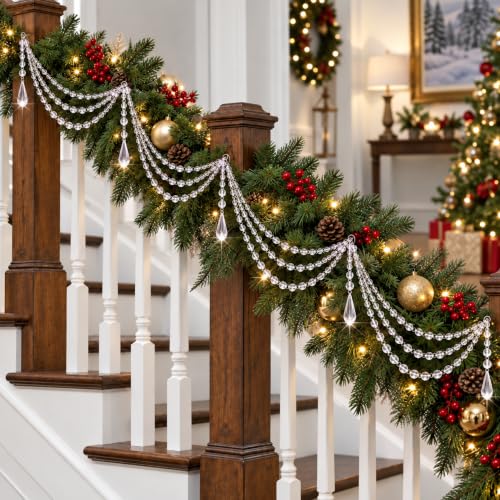 6-Pack Christmas Crystal Garland Pendant - 3-Layer Acrylic Tree Decor