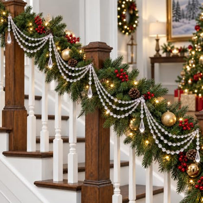 6-Pack Christmas Crystal Garland Pendant - 3-Layer Acrylic Tree Decor
