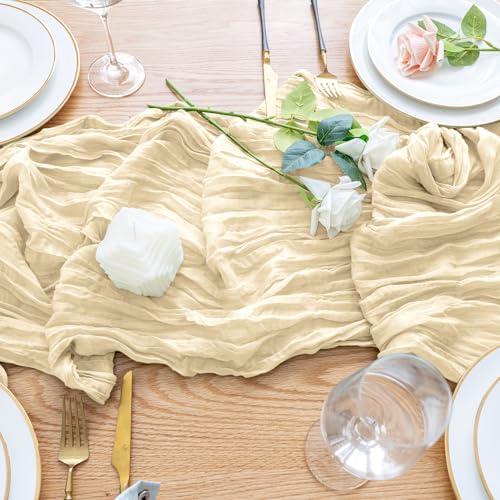 Beige Cheesecloth Table Runner 10ft – Gauze Boho Wedding Party Decor (1 Pack)