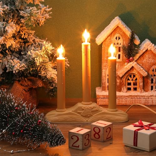 Ivory Electric Candle Candoliers Set - 6 Pack Christmas Window Decor with 3 C7 Bulbs