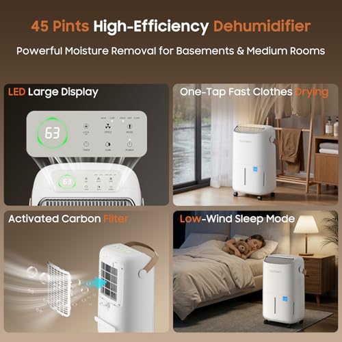 45 Pint Dehumidifier for Large Rooms up to 4500 sq.ft - White - Energy Star