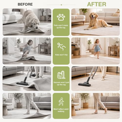 16Pcs Non Slip Rug Tape for Area Rugs - Strong Adhesive Carpet Grippers - Reusable & Easy to Install