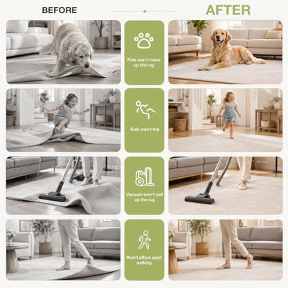 16Pcs Non Slip Rug Tape for Area Rugs - Strong Adhesive Carpet Grippers - Reusable & Easy to Install