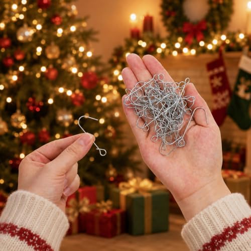 Heavy Duty Metal Christmas Ornament Hooks - 50 Pack, Silver