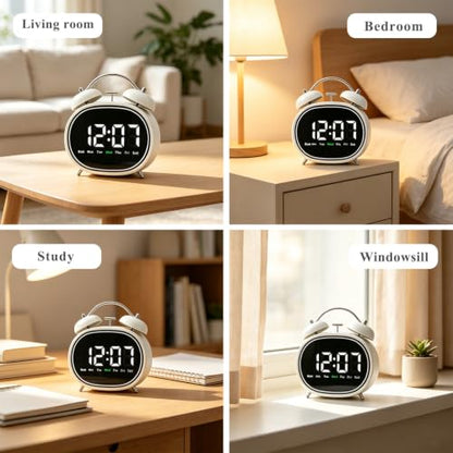 Small Round Digital Alarm Clock with Silent Mode - White
