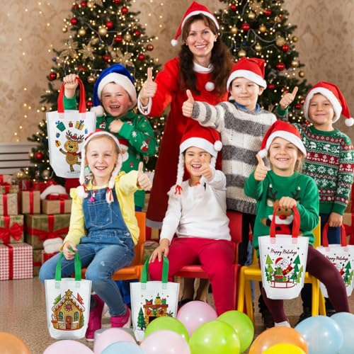 100 Pcs Christmas Coloring Goodie Gift Bags for Kids - Santa, Elf, Elk Designs