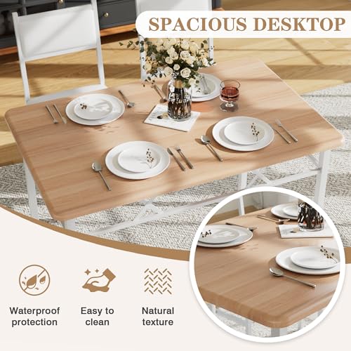 Natural White 5-Piece Dining Table Set for 4 with Upholstered Chairs - Space-Saving Kitchen Furniture