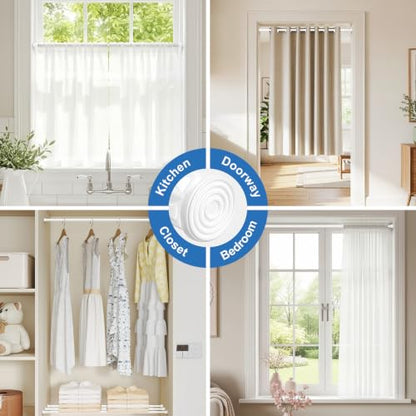 No Drill Adjustable Curtain Rod 27-39 Inches White 2-Pack - Renter Friendly