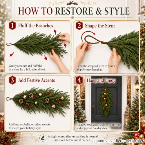 Artificial Norfolk Pine Christmas Teardrop Swag - 27.5 Inches Holiday Decor